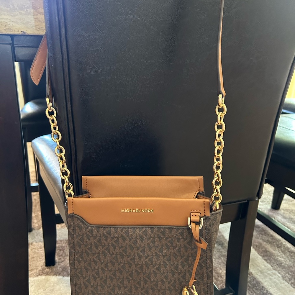 Michael Kors Tan and Brown Crossbody Bag